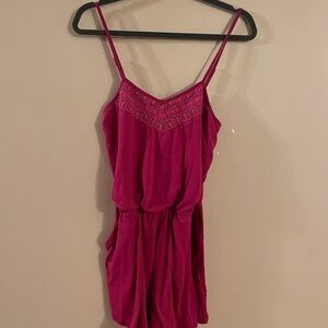 Xhilaration Women Fuchsia Romper with Lace Size Medium